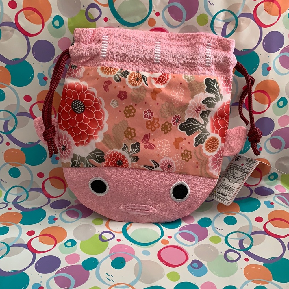 Pink goldfish drawstring pouch